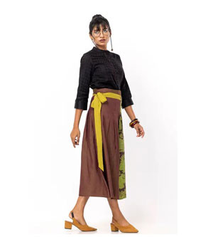 Maroon Printed Viscose-Cotton Taaga Skirt