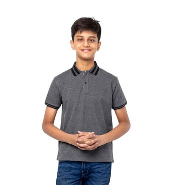 Kids Polo Shirt - Charcoal Grey Mixed Cotton Polo Shirt