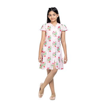Baby Girls -  Peach Printed Linen Frock