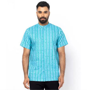 Chic Aqua Delight: Printed Cotton Fatua with Modern Flair