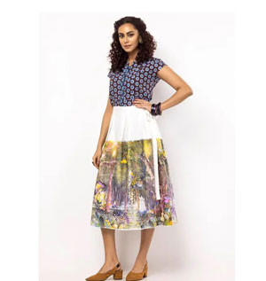 White Printed Cotton Taaga Skirt