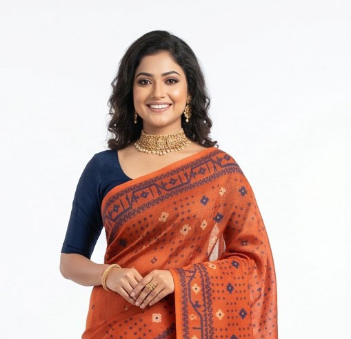 Rust Orange Handloom Cotton Jamdani Sharee