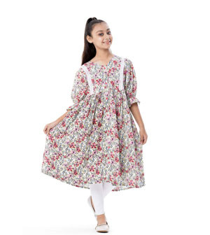 Moss Green Cotton Gathered Frock