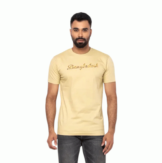 Beige Printed Cotton T-Shirt For Men