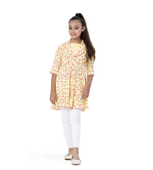 Yellow All-Over Printed Kids Tunic
