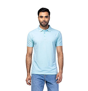 Polo Shirt : Light Sky Blue Mixed Cotton Polo Shirt