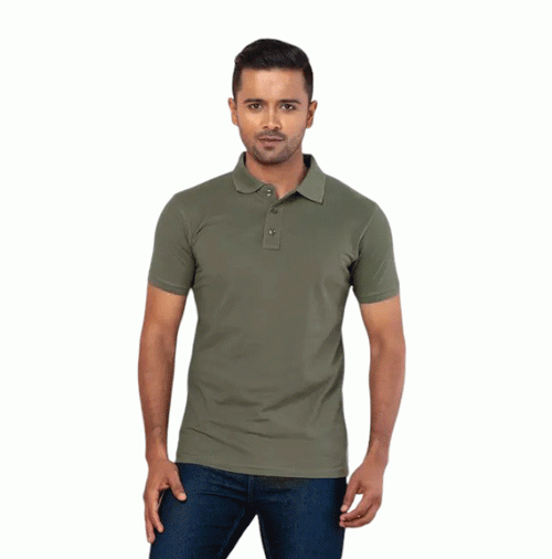 Olive Mixed Cotton Polo Shirt For Men