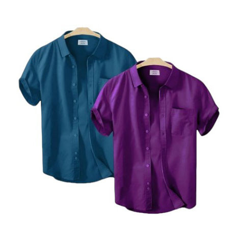 Half Sleeve Solid Colour Double Shirts - For Men