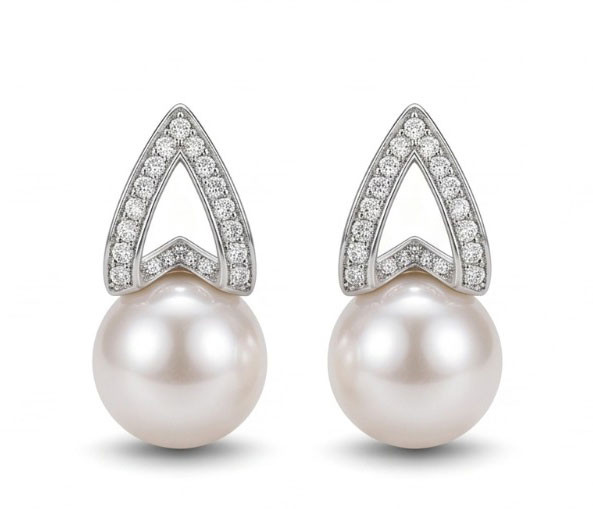 Elegant Silver Geometric Crystal and Pearl Drop Earrings