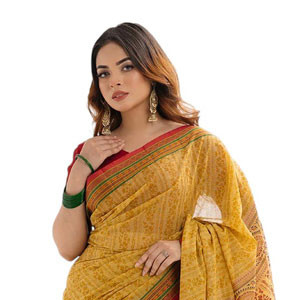 Women’s Golden Cotton Sharee -1