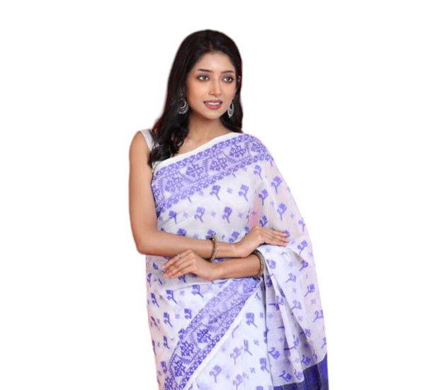 Womens  White Color Cotton Sharee