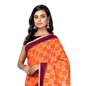 Sharee -  Orange Wax Dyed and Printed Cotton Sharee