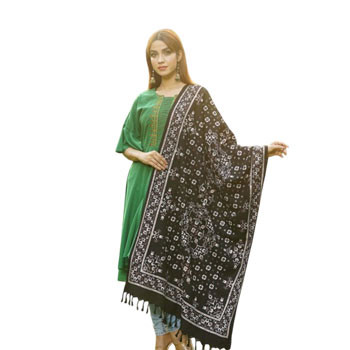 Women Shawl -  Multicolour printed black linen cotton ladies Shawl