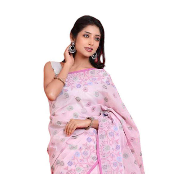 Womens Light Pink Color Cotton Sharee