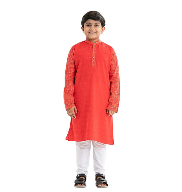 Kids Panjabi - Red Viscose Panjabi