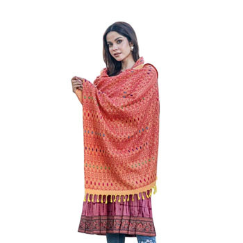 Women Shawl -  Multicolor printed & embroidered linen cotton ladies Shawl