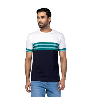 T-Shirt - White/Midnight Blue Cotton T-Shirt  For Men