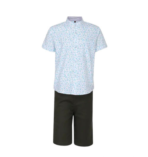 Toddler Boy -  Blue Printed Cotton Shirt Pant Set