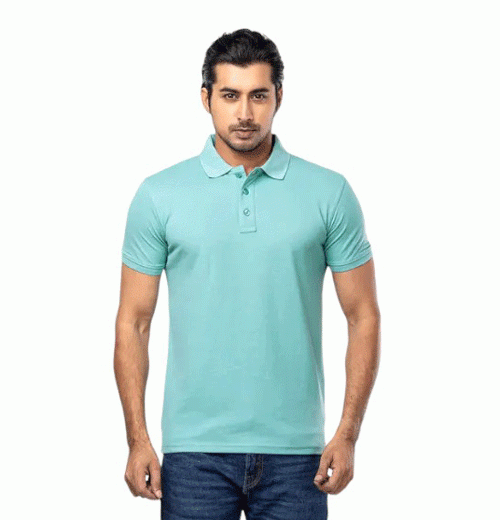 Arctic Green Mixed Cotton Polo Shirt For Men