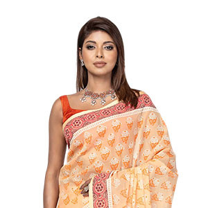 Sharee - Apricot Printed Cotton Saree