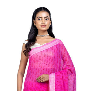 Sharee -  Pink Printed and Embroidered Cotton Sharee