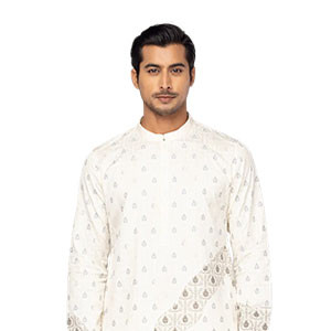 Panjabi -Ivory Printed Viscose Slim Fit Panjabi