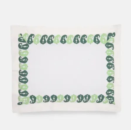 Green Printed Cotton Pillow Cover