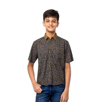 Boy Kids - Navy Blue Printed Cotton Shirt