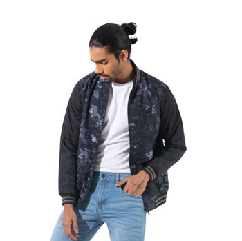 Men Jacket - Taffeta Bomber Jacket AOP - Black