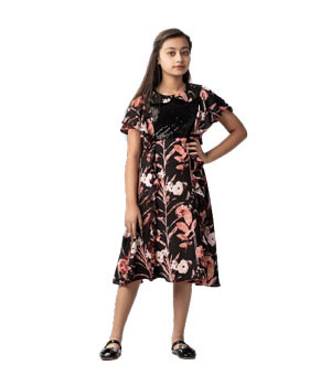 Black All-Over Printed Frock