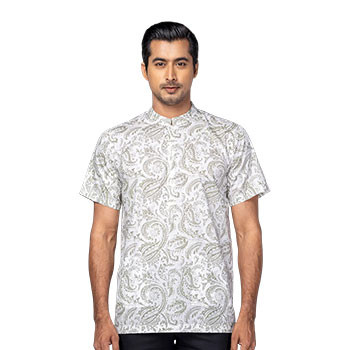 White/Sage Grey Printed Cotton Fatua