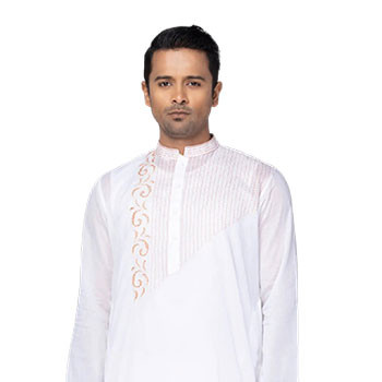 White Embroidered and Appliqued Addi Cotton Panjabi
