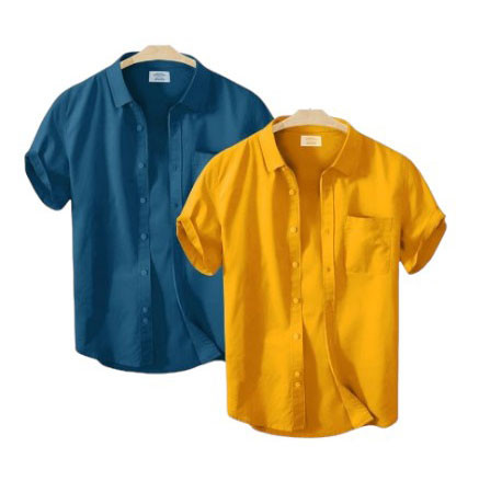 Half Sleeve Solid Colour Double Shirts - For Men