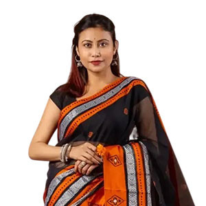 Women's Sharee - Half-Silk sharee feature Block-print & Hand-work