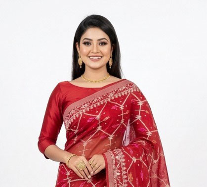 Crimson Red Heritage Handloom Jamdani Sharee