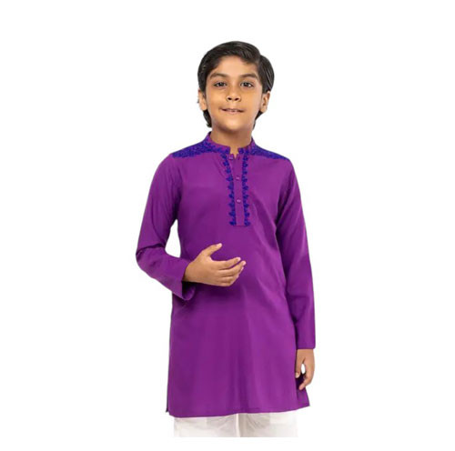 Kids Panjabi - Purple Embroidered Viscose Panjabi