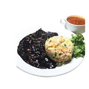 Korean Food: Fried Rice with Black Soybean Sauce  - Koreana Restaurant