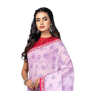 Sharee -Lavender Printed and Embroidered Cotton Sharee