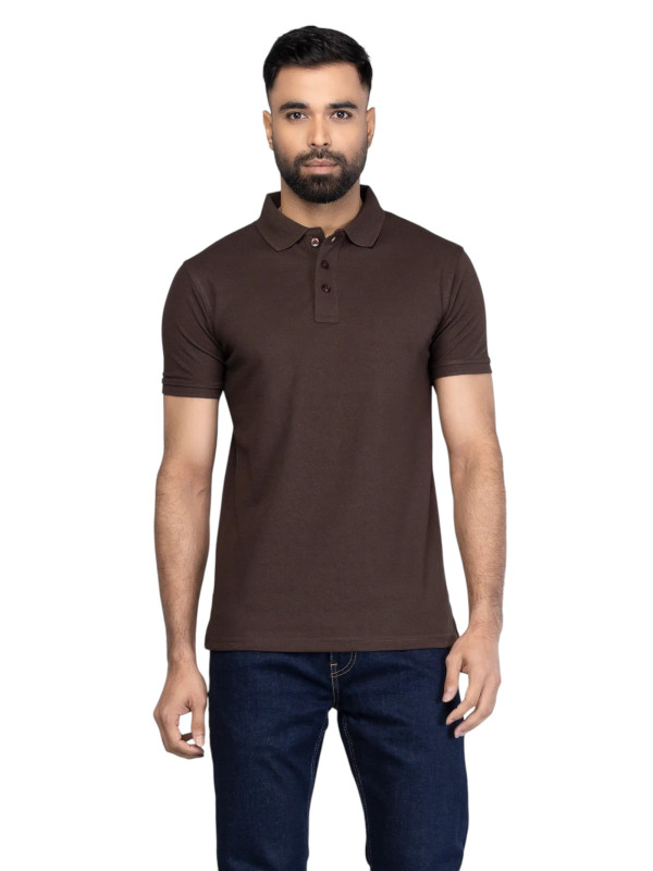 Polo Shirt : Dark Chocolate Mixed Cotton Polo Shirt For Men