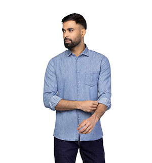 Casual Full Sleeve - Blue Cotton Fitted Shirt For Men