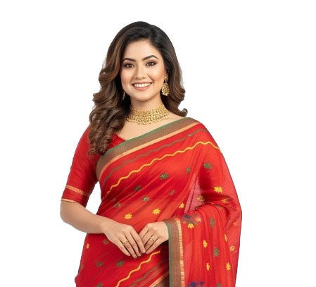 Crimson Red Handloom Cota Silk Sharee