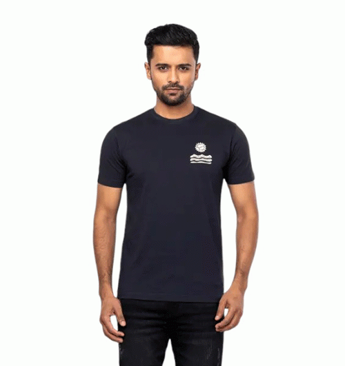 Midnight Blue Crack Printed Cotton T-Shirt For Men