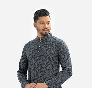 Black Cotton Slim Fitted Panjabi