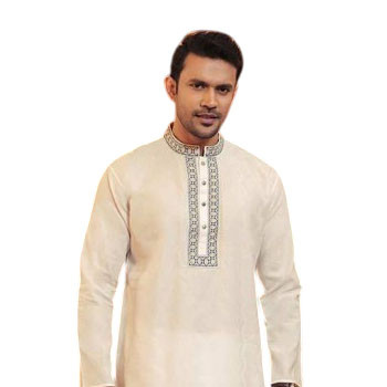 White design cotton embroidered regular fit ekchat Panjabi