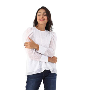 Women Top  -  Puff-sleeved Jacquard Top
