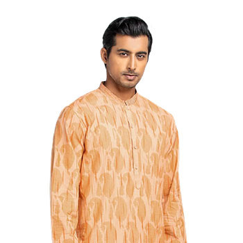 Peach Printed and Embroidered Cotton Panjabi