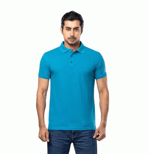 Blue Mixed Cotton Polo Shirt For Men