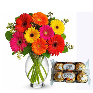 Sweet Bloom Harmony: Gerbera and Chocolate Delight in a Vase