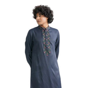 Men's Navy Silk Panjabi