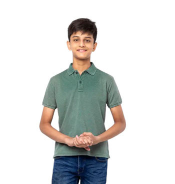 Kids Polo Shirt -  Green Cool Dyed Mixed Cotton Polo Shirt